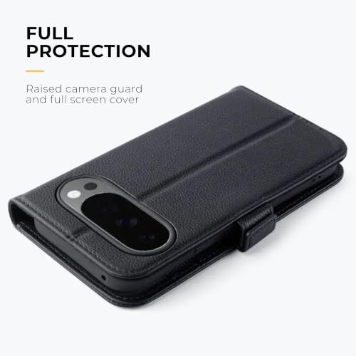 Snakehive Genuine Leather Wallet Case for Pixel 10/10 Pro – Flip Cover with Card Slots & Stand (Dappled Black) - color: Dappled Black