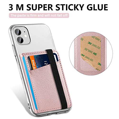 Phone Wallet Stick on for Phone Case, Credit Card Holder for Back of Phone Cases Flip Leather Wallet Sleeve Pouch Compatible with iPhone, Samsung Galaxy Android Most Smartphones Rose Gold - color: Rose Gold