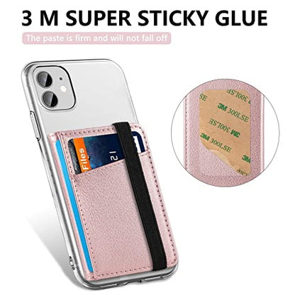 Phone Wallet Stick on for Phone Case, Credit Card Holder for Back of Phone Cases Flip Leather Wallet Sleeve Pouch Compatible with iPhone, Samsung Galaxy Android Most Smartphones Rose Gold - color: Rose Gold