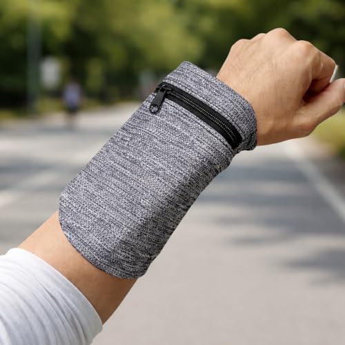 Running Armband Wrist Wallet Phone Holder Sports Arm Band Stretch Fitness Wrist Pouch for Keys Phone (Gray) - color: Gray