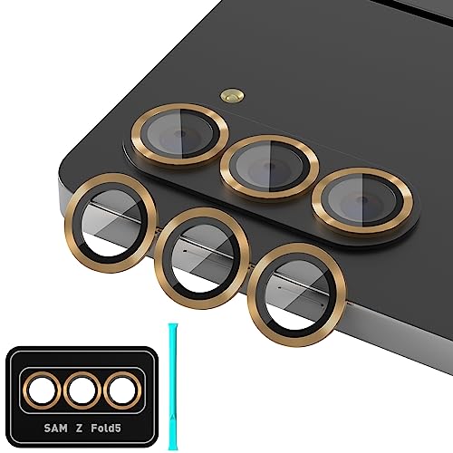 Suoman for Samsung Galaxy Z Fold 5 Camera Lens Protector, Metal Texture Style Tempered Glass Camera Lens Cover [Metal CD Lines]- Gold - color: Gold