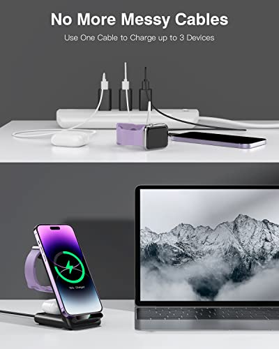 Wireless Charging Station,3 in 1 Charging Stand for Apple Multiple Devices - color: Black