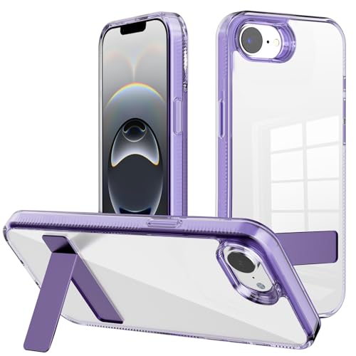 Case for iPhone 16e, Clear Kickstand | Yellowing-Resistant | Slim Transparent, 360° Kickstand, Compatible with MagSafe, Shock-Absorbing Bumper, for Hands-Free Video Calls & Movies - color: Purple