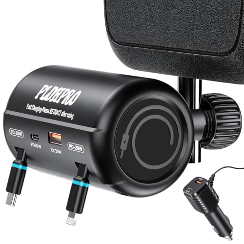 PLDHPRO Multi Port Car Headrest Retractable Charger 4 in 1 Charging Station Dock for Lfyt Turo Ride Share Customers, Vehicle Backseat Accessories for Driver Fit Galaxy, iPhone, Andriod Devices - size: 4 IN 1-with Car Charger