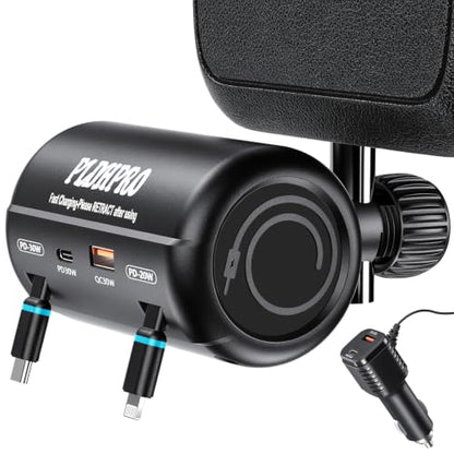 PLDHPRO Multi Port Car Headrest Retractable Charger 4 in 1 Charging Station Dock for Lfyt Turo Ride Share Customers, Vehicle Backseat Accessories for Driver Fit Galaxy, iPhone, Andriod Devices - size: 4 IN 1-with Car Charger