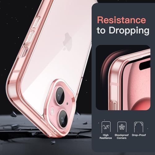 JETech Case for iPhone 15, Anti-Yellowing, Pink | Shockproof Protection, Scratch Resistant Hard PC Back, Durable Transparent TPU Bumper - color: Pink, size: iPhone 15