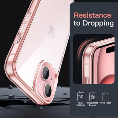 JETech Case for iPhone 15 Plus 6.7-Inch, Non-Yellowing Shockproof Phone Bumper Cover, Anti-Scratch Clear Back (Pink) - color: Pink, size: iPhone 15 Plus