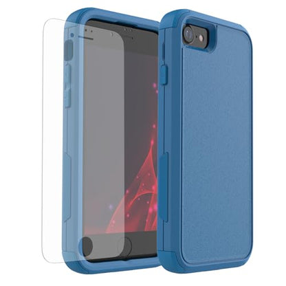 X-belmox Heavy Duty Phone Case for iPhone SE 2022 (3rd Gen) with Glass Screen Protector, 3 in 1 iPhone SE 2020 Case [Shockproof] Rugged Protective [Drop Proof] iPhone 7/8 case 4.7" - Sea Blue - color: Sea Blue