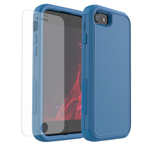 X-belmox Heavy Duty Phone Case for iPhone SE 2022 (3rd Gen) with Glass Screen Protector, 3 in 1 iPhone SE 2020 Case [Shockproof] Rugged Protective [Drop Proof] iPhone 7/8 case 4.7" - Sea Blue - color: Sea Blue