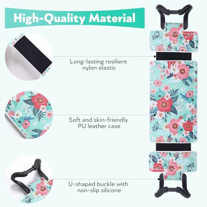 Secure Hand Strap for Kindle and Tablet - High Elasticity Finger Grip Holder Accessories for 6-8 Inches E-Book Tablet - color: Green Flower