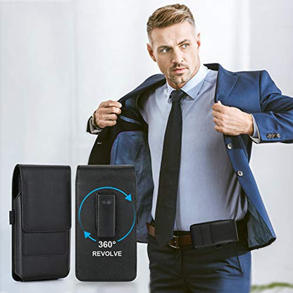 BECPLT Phone Holster for Galaxy S25 Ultra S24/S23/S22/S21/S20 Ultra Leather Belt Case 360 Rotating Pouch Holster Belt Clip Case Holder Black - color: Leather-Rotation, size: XL(6.85"x 3.5"x 0.6")