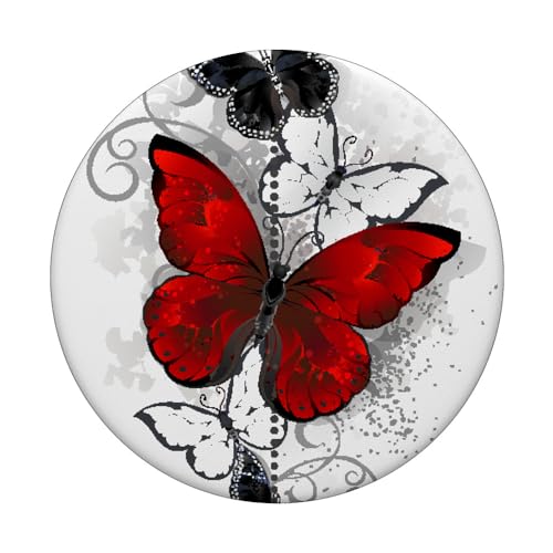 Cute Red Black & White Butterfly Phone Grip with Butterflies PopSockets Adhesive PopGrip - style: Adhesive PopGrip