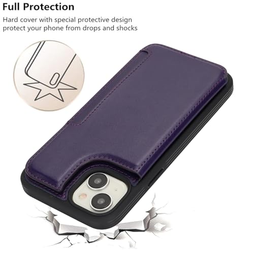 iCoverCase Compatible with iPhone 14 Case with Card Holder, Wallet Case for Women Men RFID Blocking PU Leather Protective Phone Case 6.1 Inch (Dark Purple) - color: Dark Purple