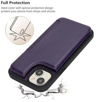 iCoverCase Compatible with iPhone 14 Case with Card Holder, Wallet Case for Women Men RFID Blocking PU Leather Protective Phone Case 6.1 Inch (Dark Purple) - color: Dark Purple