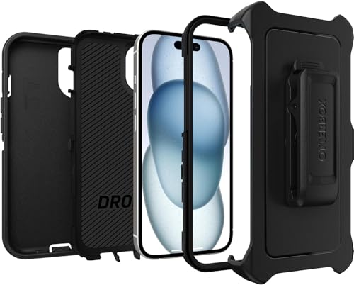OtterBox iPhone 16e, iPhone 15, iPhone 14, & iPhone 13 (Only) - Defender Series Case - Black - Rugged & Durable - with Port Protection - Holster Clip Includes - Microbial Defense Protection - color: Black, style: Non-MagSafe