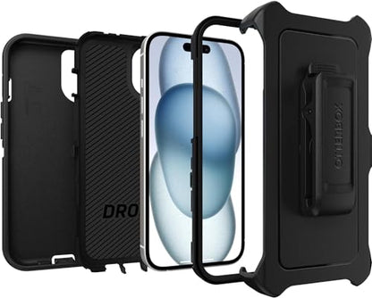 OtterBox iPhone 16e, iPhone 15, iPhone 14, & iPhone 13 (Only) - Defender Series Case - Black - Rugged & Durable - with Port Protection - Holster Clip Includes - Microbial Defense Protection - color: Black, style: Non-MagSafe
