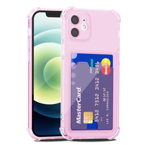 LoeoeL for iPhone 12 Mini Case Wallet, Purse for Women Thin Slim Clear Phone Case with Card Holder Credit Card Slot, Transparent Soft TPU Silicone Cover with Hard Camera Cover Protection, Light Pink - color: Light Pink, size: 12 Mini