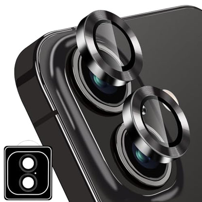 Designed for iPhone 16 and 16 Plus Camera Lens Protector, Metal Lens Cover 9H Tempered Glass Camera Cover Anti Scratch Shockproof Screen Protector - color: Black