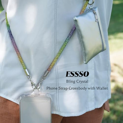 Clip and Go Strap for Phone with Wallet Crossbody, Bling Crystal Phone Strap Crossbody for Hands-Free Style - color: Color Block