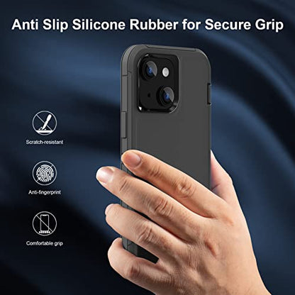 Sansunto for iPhone 16e Case, Protective Cover for 13, 14, 15, 16E 6.1", Heavy Duty Shockproof Drop Proof 3 in 1 Silicone Rubber Cover, Rugged Hybrid Durable Phone Cases for Men & Women (Black) - color: Black