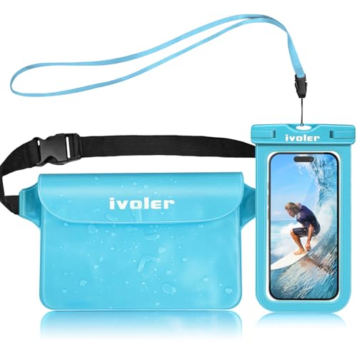 ivoler 2-Pack Waterproof Fanny Pack & Phone Pouch, Dry Bag for Passport, Phone & Wallet, Floating Waterproof Phone Case for Beach, Swimming, Kayaking, Boating, Cruise Essentials & Travel Blue - color: Blue