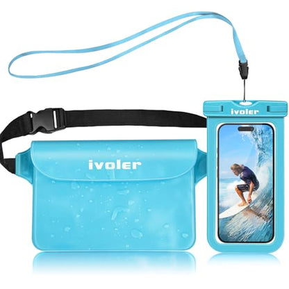 ivoler 2-Pack Waterproof Fanny Pack & Phone Pouch, Dry Bag for Passport, Phone & Wallet, Floating Waterproof Phone Case for Beach, Swimming, Kayaking, Boating, Cruise Essentials & Travel Blue - color: Blue