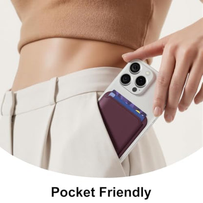 oakxco Magnetic Phone Wallet Stick On, Secure Phone Card Holder Silicone Compatible with Magsafe, Adhesive Pocket Sleeve ID Credit Card, Slim Thin Card Case, Compatible with iPhone Samsung, Burgundy - color: Burgundy