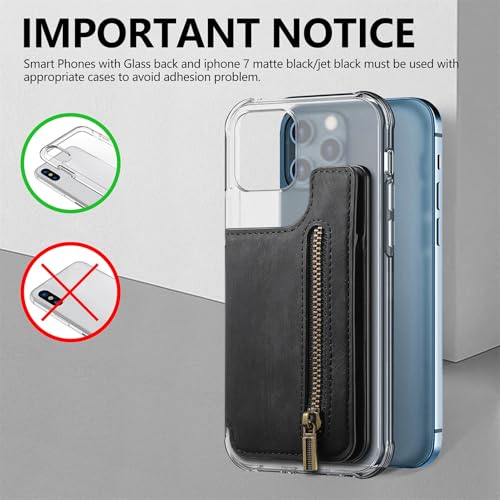 Wallet Stick on Phone Case, Credit Card Holder for Back of Phone Cases Retro Flip Leather Zipper Sleeve Pouch Compatible with iPhone, Samsung Galaxy Android Most Smartphones Black - color: Black