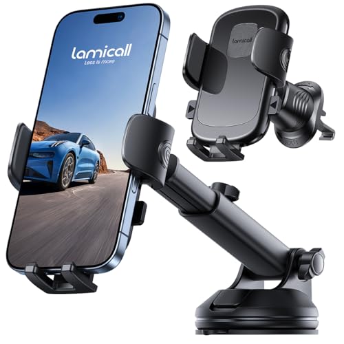Lamicall Car Phone Holder Dashboard Vent Windshield 70 LBS Suction 3-in-1 - color: Leather Grain