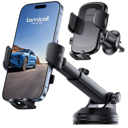 Lamicall Car Phone Holder Dashboard Vent Windshield 70 LBS Suction 3-in-1 - color: Leather Grain