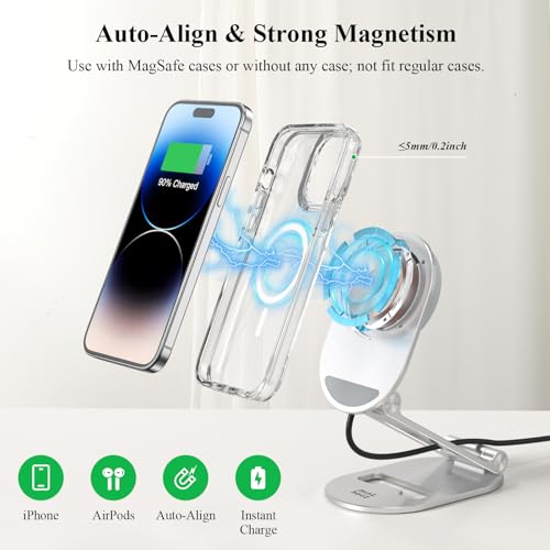 Magnetic Wireless Charger, Minthouz Foldable for Mag Safe Charging Stand, Adjustable Wireless Charging Station with 20W Adapter, for iPhone 16 15 14 13 12 Pro/Max/Plus, AirPods 3/Pro 2/Pro