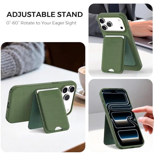 for MagSafe Wallet with Stand, Magnetic Phone Case Set, RFID Blocking, Slim Detachable Stand Card Holder, Tech Fabric for iPhone 17 Pro Max (Mint green (Case+ Card Holder), iPhone 17 Pro Max) - color: Mint green (Case+ Card Holder)