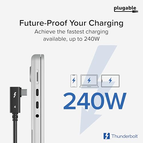 Plugable Thunderbolt 4 Cable Right Angle 40Gbps with 240W EPR Charging