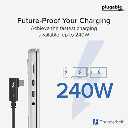 Plugable Thunderbolt 4 Cable Right Angle 40Gbps with 240W EPR Charging