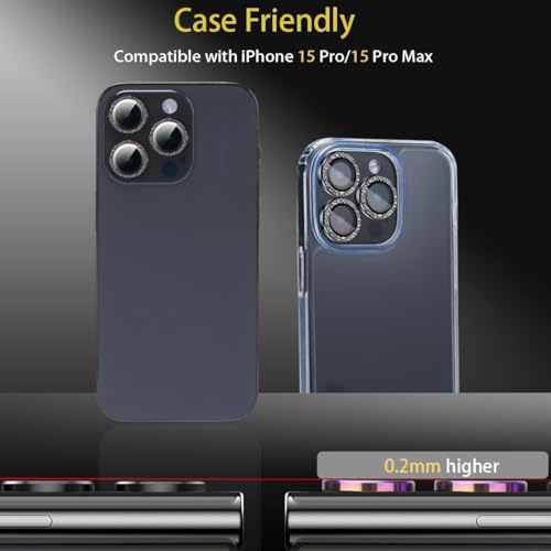 Camera Lens Protector for iPhone 15 Pro/15 Pro Max, Black Glitter - color: Black Glitter