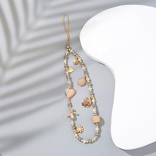 Phone Wrist Lanyards, Cute Phone Wrist Strap, Beaded Cellphone Lanyard Charms Strap For iPhone Case Keychain ID Badges Smartphones Accessories, Brown Heart - color: Brown Heart