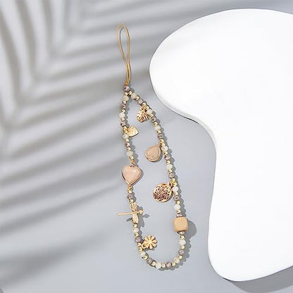 Phone Wrist Lanyards, Cute Phone Wrist Strap, Beaded Cellphone Lanyard Charms Strap For iPhone Case Keychain ID Badges Smartphones Accessories, Brown Heart - color: Brown Heart
