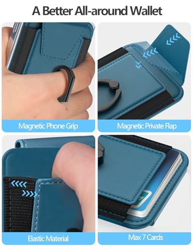 for Magsafe Wallet with Grip, 6-Card Holder; Stronger Magnetic Phone Wallet - color: Midnight Blue