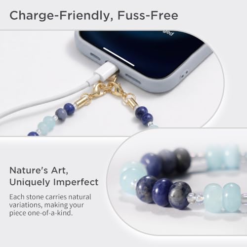 POSADINA Natural Stone Phone Charm, Beaded Healing Phone Wrist Strap, Handmade Cellphone Chain Lanyard with Tether Tab - color: Ocean Mist
