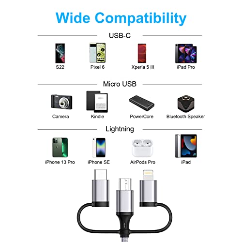 Multi Charging Cable [6ft 2Pack] 3 in 1 USB Charger Cable Nylon Braided