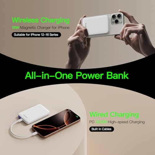 for Magsafe Portable Charger, 5000mAh Slim Wireless Magnetic Power Bank | 20W USB-C Power Delivery,LED Display,Travel Essential for Magsafe Battery Pack Compatible with iPhone 17-12 Series - color: white