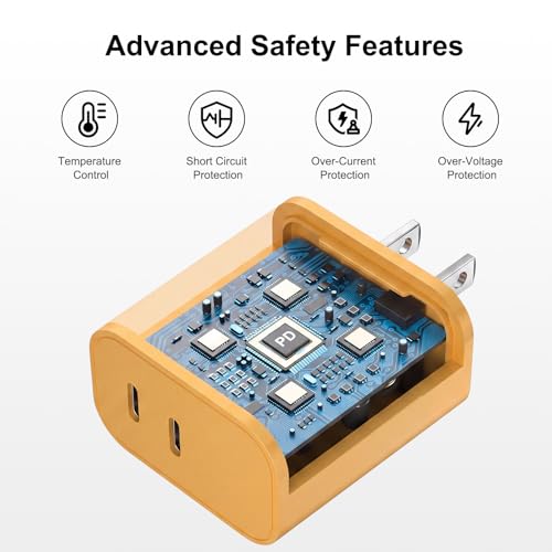 iPhone 18 17 16 15 Charger Fast Charging, 20W Dual Port USB C Charger Block - color: Yellow
