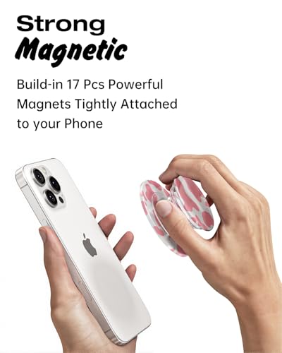 Svanove Magnetic Phone Grip Compatible with Magsafe Phone Grip Holder, Collapsible Cow Print Mag Safe Cellphone Grips Kickstand, Cute Trendy Animal Pattern Stand for iPhone Samsung Android, Pink - color: Cow Pink