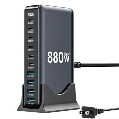 USB C Charger 880W USB C Charger Block,GaN IV 10-Port Charging Station Hub - color: Black