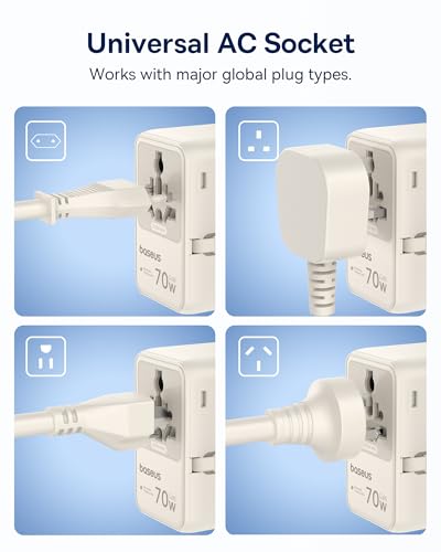 Baseus 70W Universal Travel Adapter, 6-in-1 International Plug Adapter - color: White, size: 70W