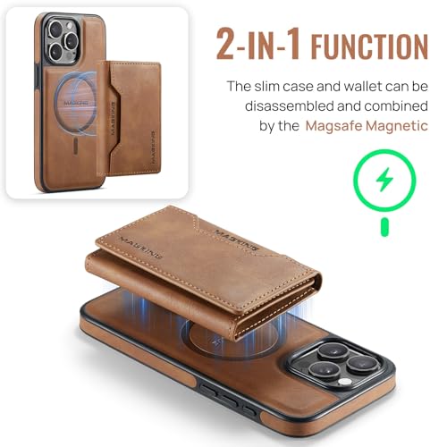 K2 2 in 1 Detachable Magnetic Phone Cases Compatible with iPhone 16 Pro Max Case with Card Holder RFID Blocking, Compatible with Magsafe Wallet, Leather 6.9'' (Brown, iPhone 14 Pro Max) - color: Brown, size: iPhone 14 Pro Max