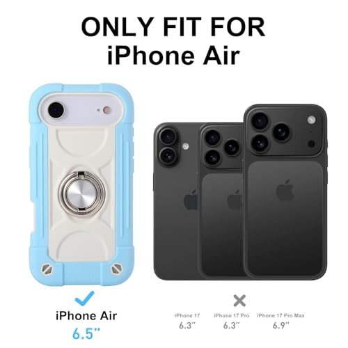 MARKILL Compatible with iPhone Air Case 6.5 Inch 2025 with 360 Degree Rotate Ring Stand, Military Grade Drop Protection Full Body Rugged Protective Case Kids - color: Ice Blue, size: iPhone Air 6.5"