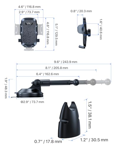 YRU【True Military-Grade Safety & Patent Certs】360°Rotation Car Phone Holder【100+LBS Strong Suction & Clip】Windshield Dash Vent Cell Phone Mount Cradle for iPhone17 16 Pro Max Truck Samsung,Matte Black - color: Matte Black