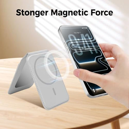 Upgraded for MagSafe Wallet with Makeup mirror，Stronger Magnetic rfid blocking Wallet for iPhone Air 17 16 15 14 13 12 Pro Max,5 Cards Holder with Adjustable Stand - color: Gray