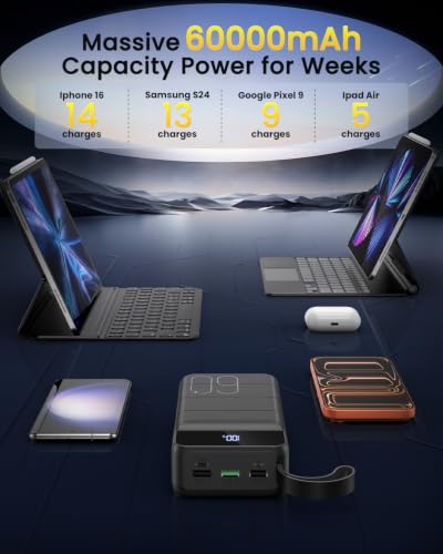 Portable Charger Power Bank 60000mAh, Battery Bank, Portable Phone Charger - color: Black